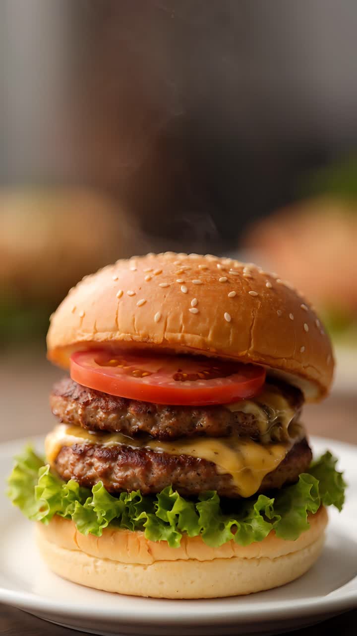 Hamburger Succoso Primo Piano Sfondo Bokeh 4K
