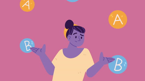 mujer púrpura con dudas animación