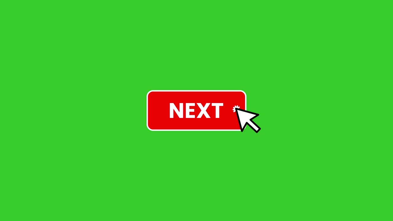Click on Next button with computer mouse animation isolated on green background