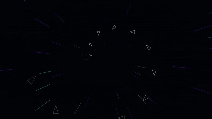 Sfondo astratto in movimento con triangoli geometrici e linee rotanti