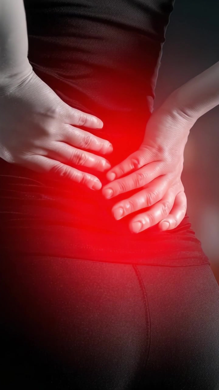 A Woman Grasping Her Lower Back, Illustrating the Struggles of Chronic Pain, Discomfort, and Sensation in Everyday Life and Movement