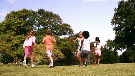 Gruppe-Von-Kindern,-Die-Im-Park-Spielen