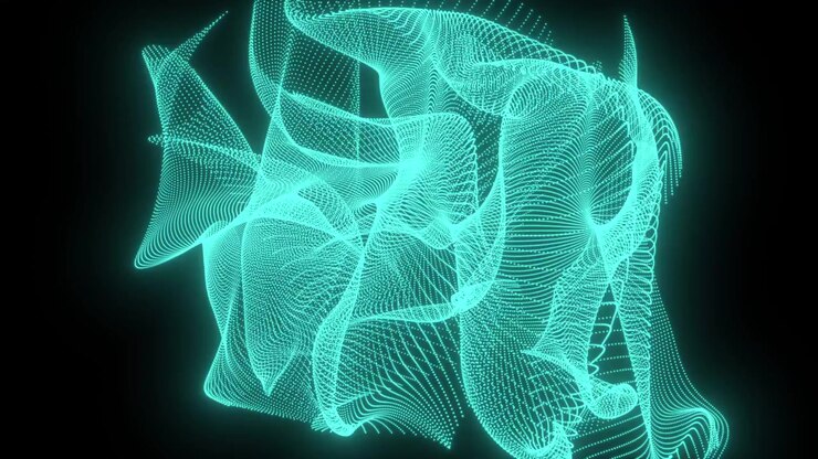 Abstract Glowing Cyan Particle Wave Motion on Black Background