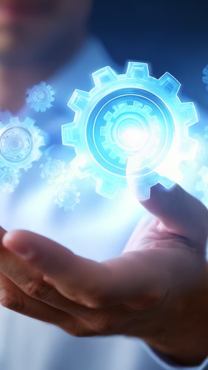An Innovative Approach to Technology Integration: The Visual Representation of Gears and Mechanics in the Hands of an Operator Symbolizing Progress and Automation