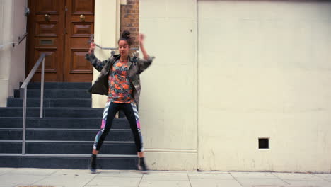 woman performing street dance on stairs