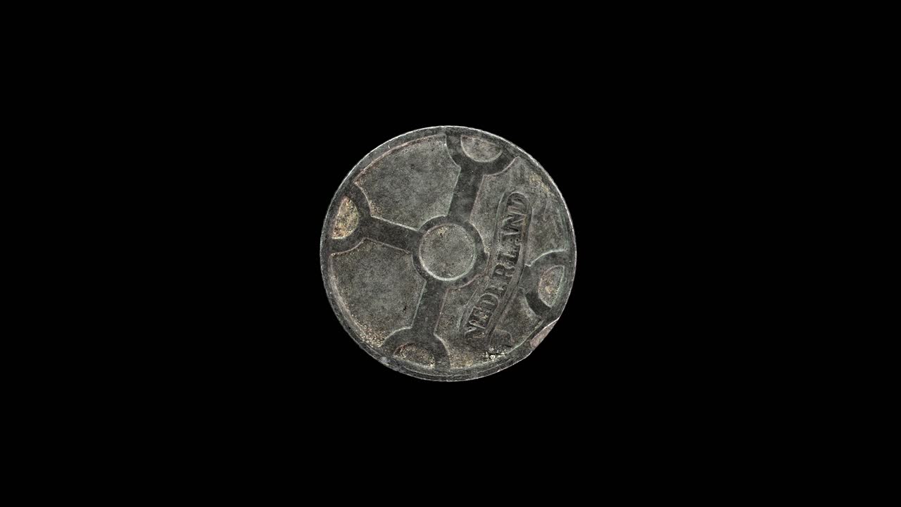 Netherlands 1 cent 1942 obverse featuring circled cross with banner macro loop on black background