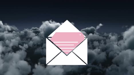 Animation-of-email-icon-over-clouds