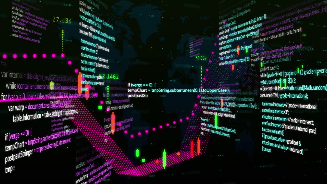 어두운 배경에서 금융 데이터 처리의 애니메이션