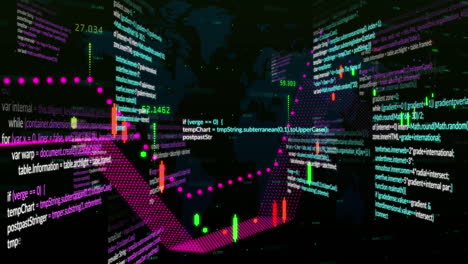 animation of financial data processing over dark background