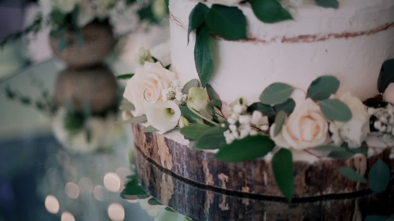 Rustic wedding cake with elegant floral decor