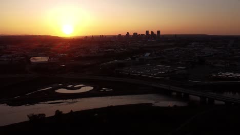 Majestic-Aerial-Shots-of-Calgary's-Industrial-Area-at-Golden-Hour