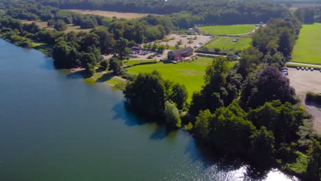 360 rotation view of the lake, forest, buildings, roads and town norwich, england