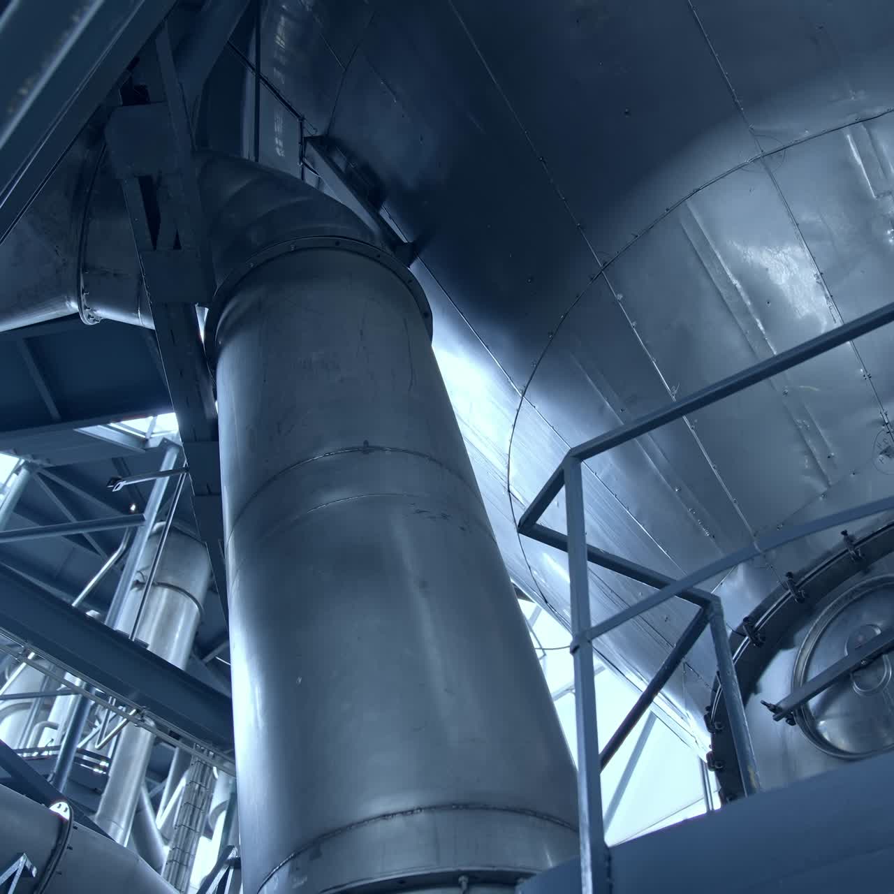 New technological milk factory with steel tubes. Diary food industry milk production