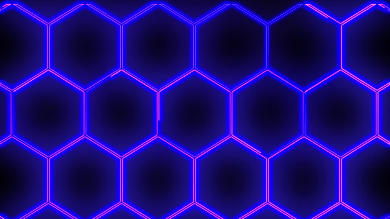 animación de video 4k sin costuras abstractas. animación de vídeo de un panal de miel de abstracción de neón brillante sobre un fondo negro.
