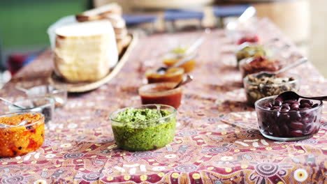 table full of small tastings of vegan and healthy food