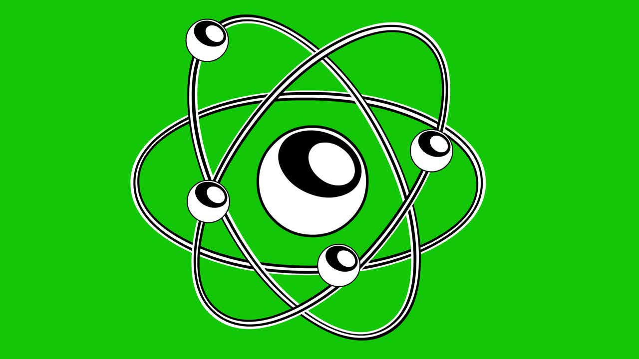 Loop animation of an atom drawn in black and white