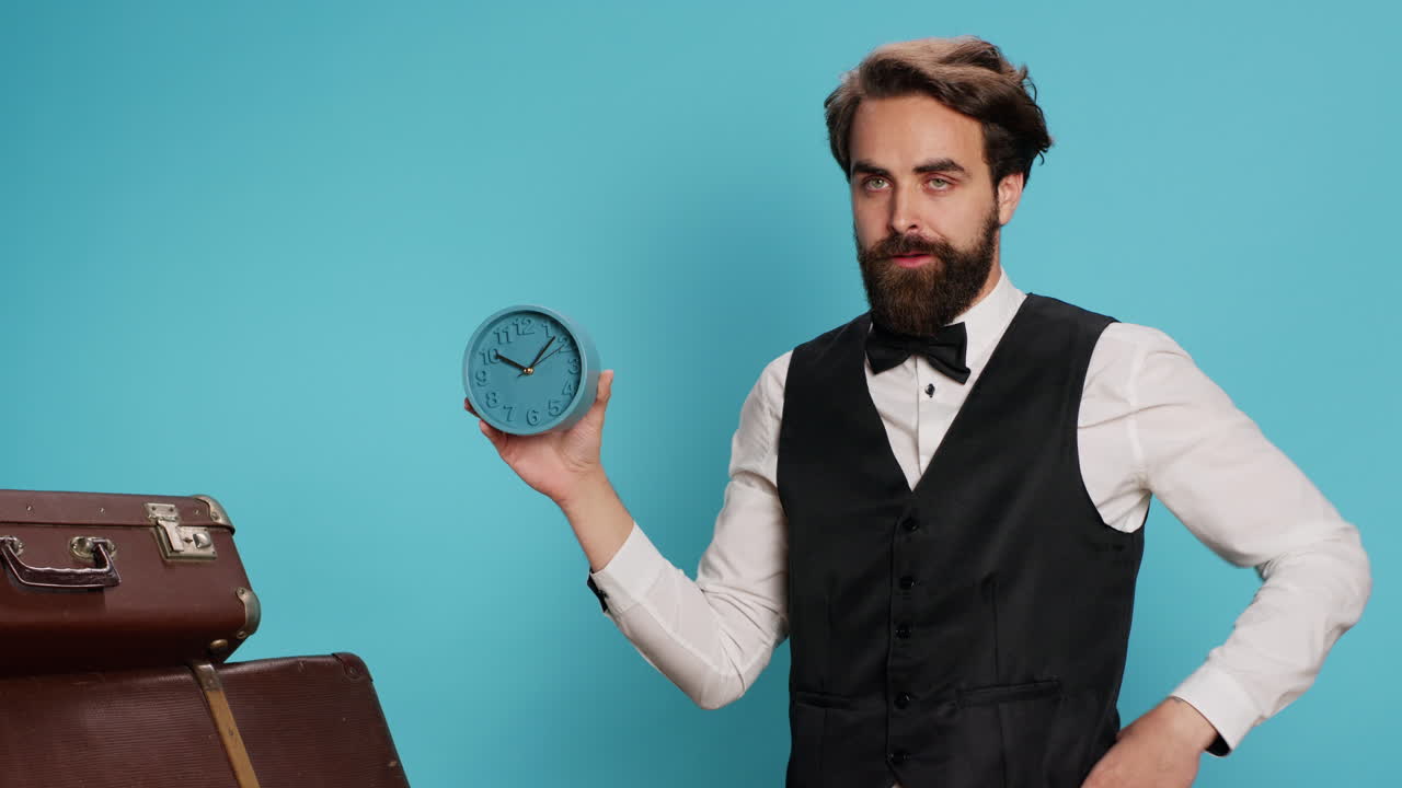 el personal del hotel verifica el tiempo en el estudio.