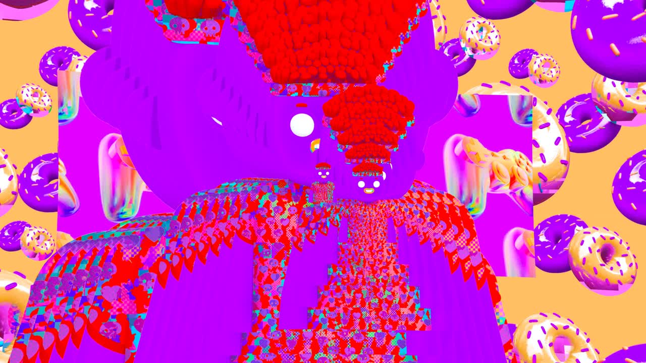Looped 4k animation. 2d, 3d Crazy chaos mix of fashion objects and characters. Ideal creative modern clip for music background .
