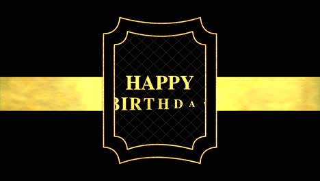 happy birthday with gold frame and ribbon