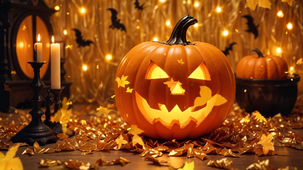 불과 금으로 장식된 할로윈 호박 장식품