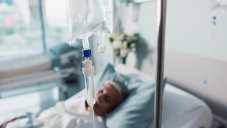 Krankenhaus,-Infusion-Und-Frau-In-Einem-Klinikbett