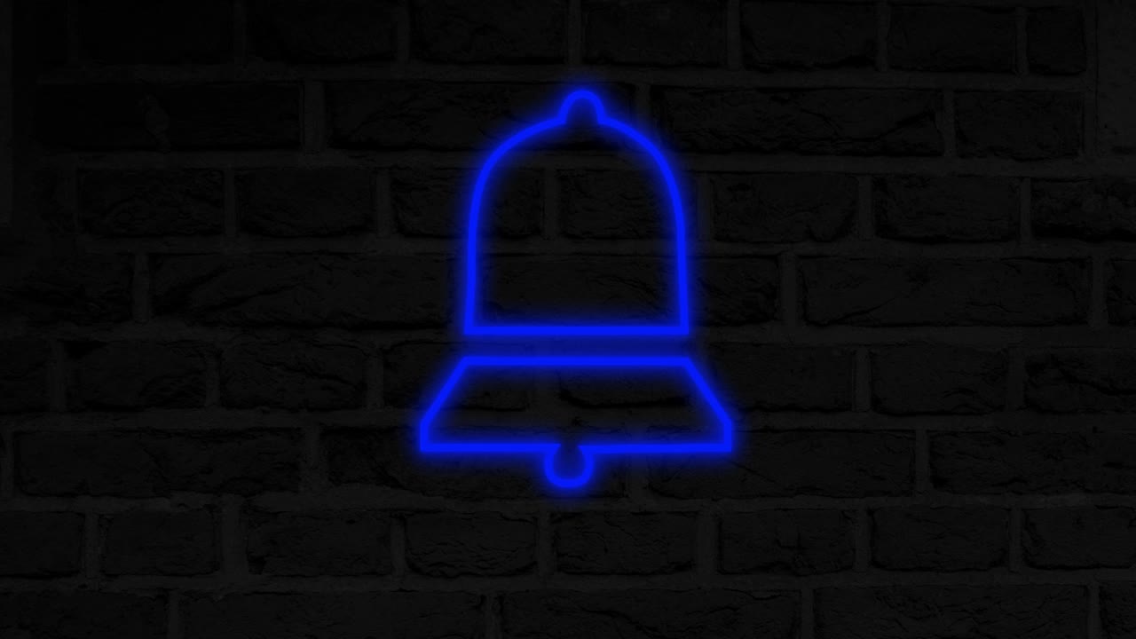 벽돌 벽에 반이는 네온 종 아이콘의 애니메이션