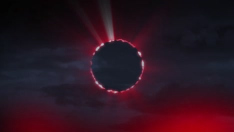 animations of moving lights and red shapes and clouds over black background