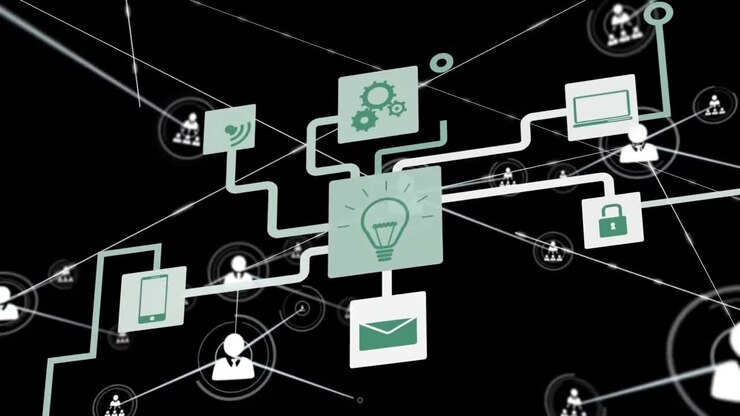 Animation of network of connections over media icons