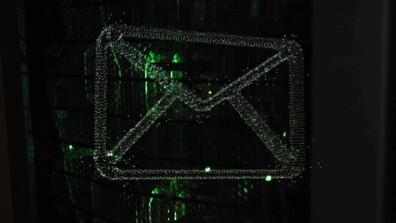 Animation of shapes and envelope over server room