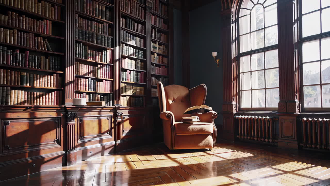 Elegant Library Interior with Reading Chair