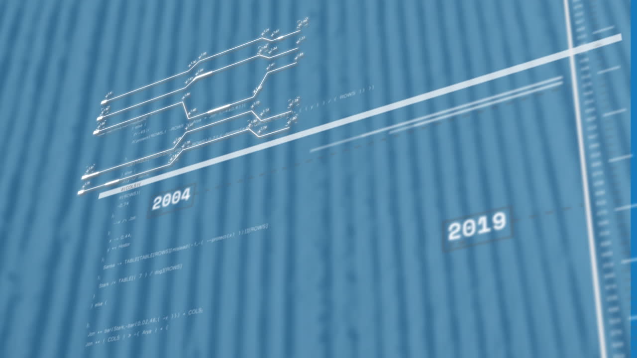 파란색 줄무 바탕에 데이터 처리 인터페이스의 애니메이션