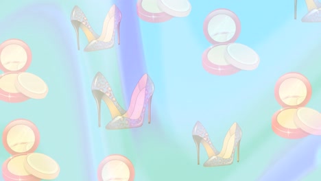 animation of falling shoes and over blue stripes background