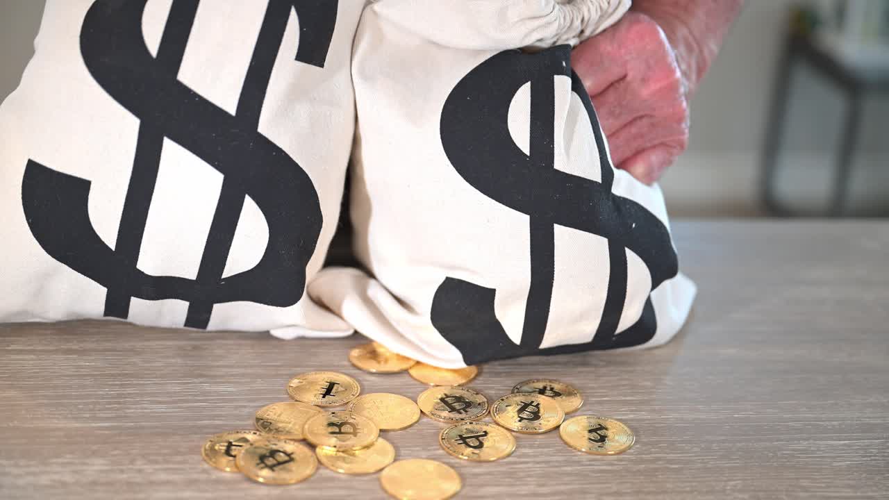 Bitcoin and US Dollar Money Bags