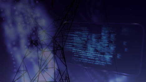 animation of data processing over electricity pylons