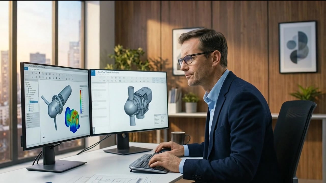 Professional Engineer Working on 3D CAD Design in Modern Office