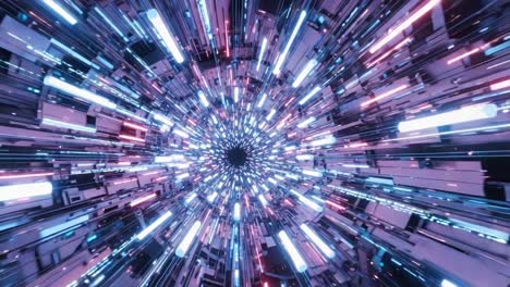 a stunning visual representation of hyperspace travel through a vibrant tunnel of pulsating lights and colors, showcasing a futuristic experience of speed and motion
