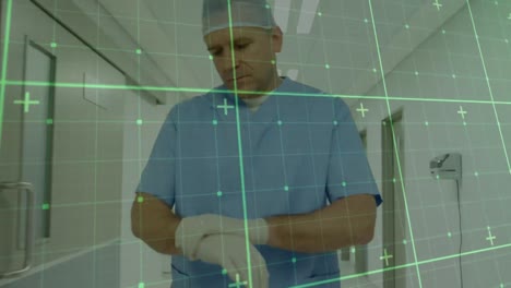 animación de una pantalla digital sobre un médico caucásico que camina