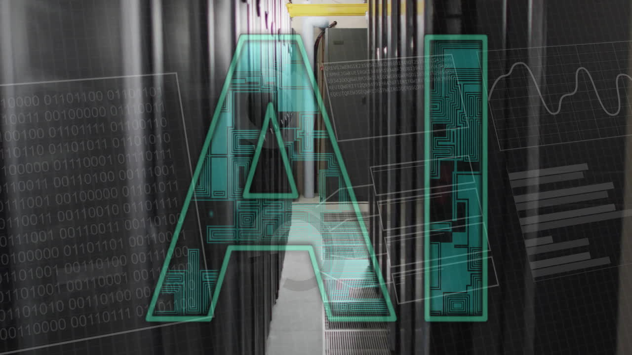 Animation of ai text and data processing over computer servers