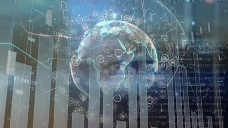 animación del procesamiento de datos en todo el mundo con iconos