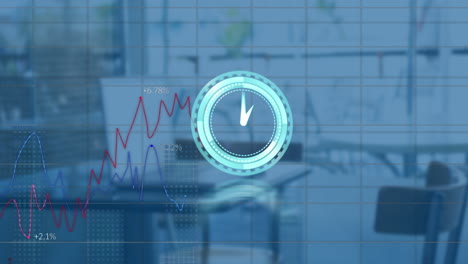 animación del reloj y el procesamiento de datos en una oficina vacía