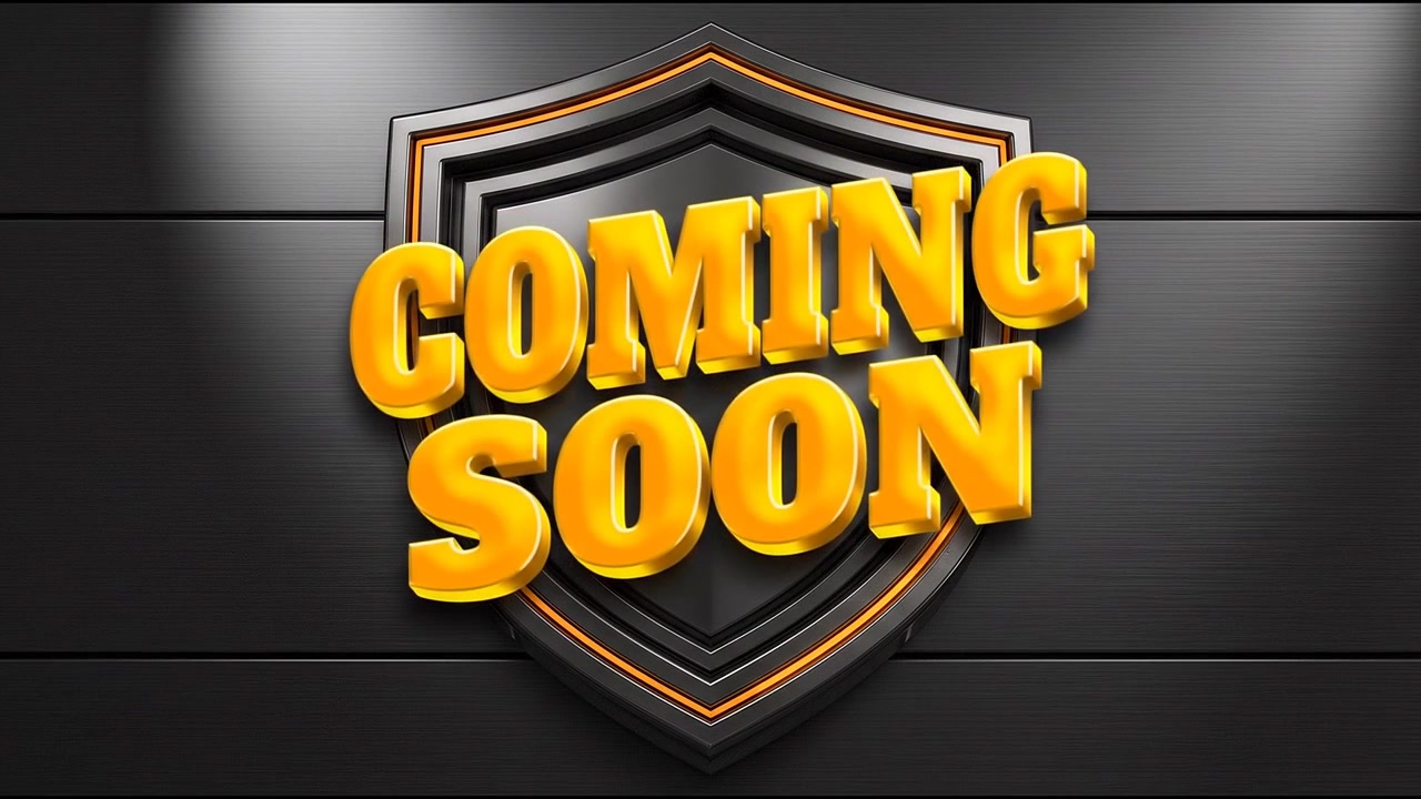 Coming Soon 3D Text Animation on Metallic Shield Background
