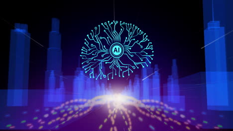 animation of ai text, human brain and digital data processing over black background