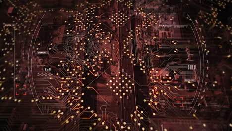 Animation of integrated circuit over road traffic and cityscape