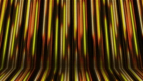 glowing yellow wall of dots. colored bright lines fall down. looped abstract animated background. screen pixels.