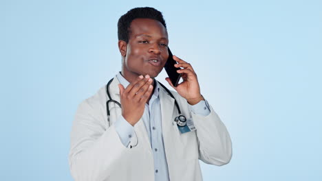 man, doctor and phone call in studio