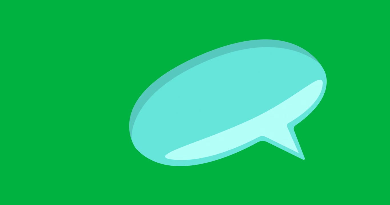 Digital animation of green blank speech bubble with copy space against black background