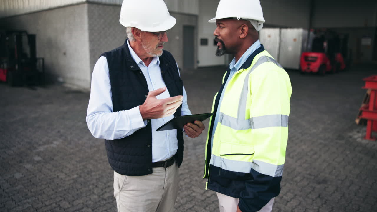 Warehouse workers inspecting the yard