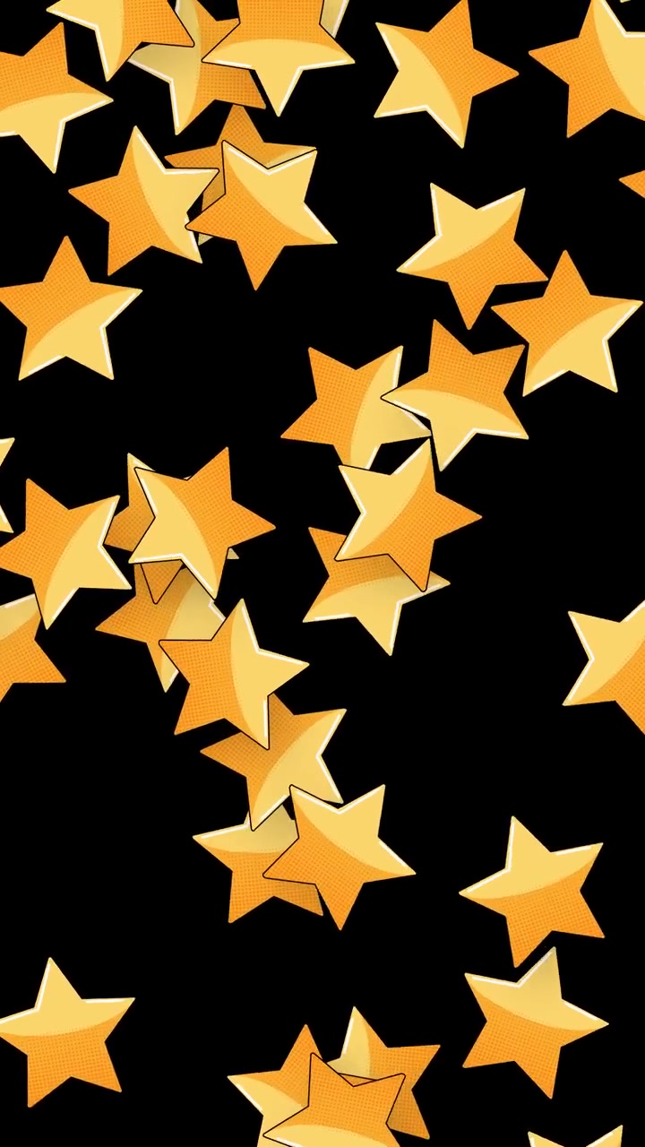 Stelle gialle stilizzate che cadono verticalmente su sfondo nero in un'animazione in loop continuo