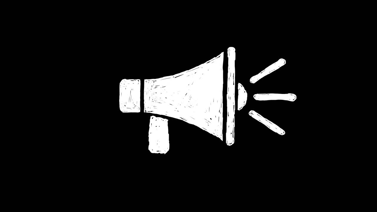 Icona animata di megafono disegnata a mano su sfondo nero