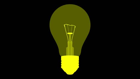 light bulb icon idea, modern light bulb line icon animation on black background, non-flammable bulb, have great idea - yellow